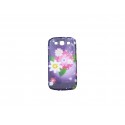 Coque pour Samsung I9300 Galaxy S3 violette fleurs blanches effet gouttes d'eau + film protection écran offert