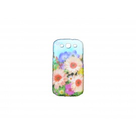 Coque pour Samsung I9300 Galaxy S3 fleurs multicolores effet gouttes d'eau + film protection écran offert