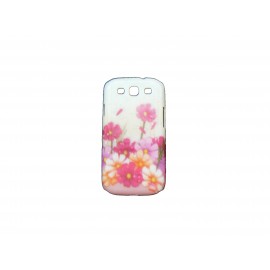 Coque pour Samsung I9300 Galaxy S3 blanche fleurs roses effet gouttes d'eau + film protection écran offert