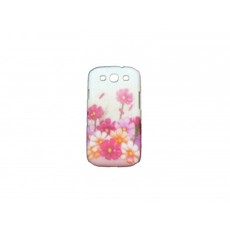 Coque pour Samsung I9300 Galaxy S3 blanche fleurs roses effet gouttes d'eau + film protection écran offert