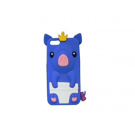 Coque pour Iphone 5 silicone cochon bleu + film protection écran offert