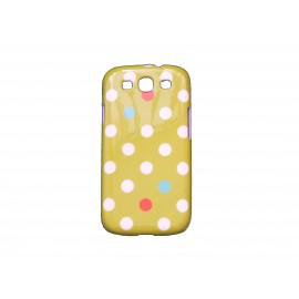 Coque Samsung I9300 Galaxy S3 jaune pois blancs bleus+ film protection écran offert