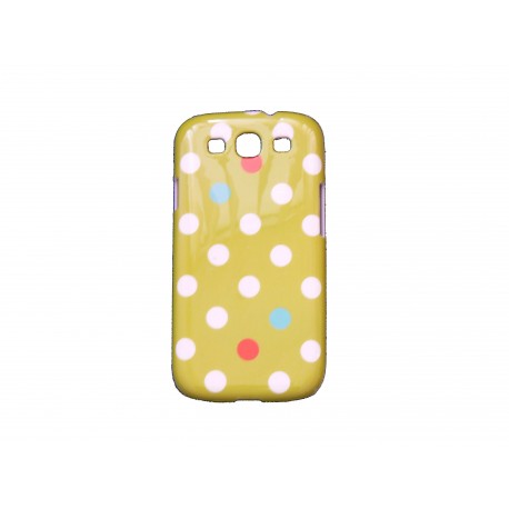 Coque Samsung I9300 Galaxy S3 jaune pois blancs bleus+ film protection écran offert