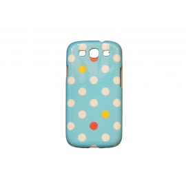 Coque Samsung I9300 Galaxy S3 bleue pois blancs roses + film protection écran offert