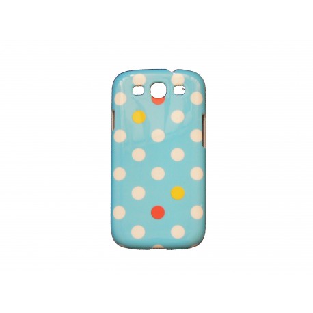 Coque Samsung I9300 Galaxy S3 bleue pois blancs roses + film protection écran offert