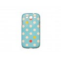 Coque Samsung I9300 Galaxy S3 bleue pois blancs roses + film protection écran offert