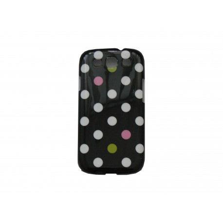 Coque Samsung I9300 Galaxy S3 noire pois blancs roses + film protection écran offert