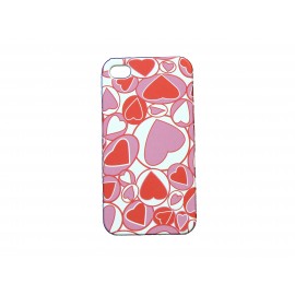 Coque pour Iphone 4 curs rouges et roses + film protection écran offert