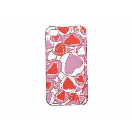 Coque pour Iphone 4 curs rouges et roses + film protection écran offert