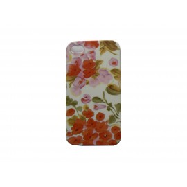 Coque pour Iphone 4 mate fleurs rouges et roses + film protection écran offert