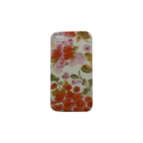 Coque pour Iphone 4 mate fleurs rouges et roses + film protection écran offert