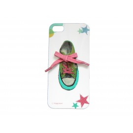 Coque pour Iphone 5 tennis/basket bleue et verte lacet rose + film protection écran offert