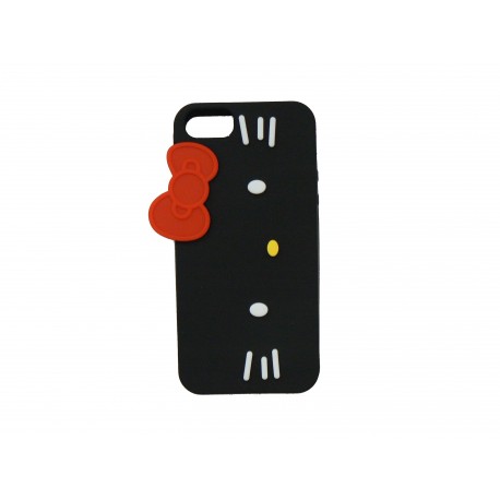 Coque silicone pour Iphone 5 chat noir nud de papillon rouge  + film protection écran offert