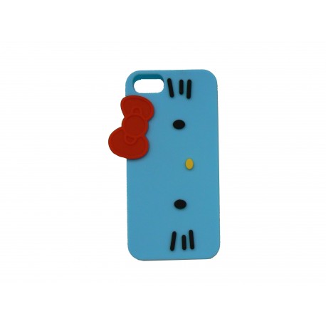 Coque silicone pour Iphone 5 chat bleu nud de papillon rouge  + film protection écran offert