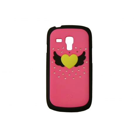 Coque pour Samsung Galaxy S3 Mini/ I8190 rose cur jaune strass + film protection écran offert