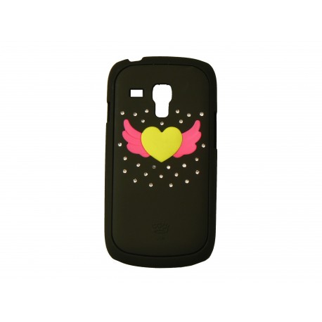 Coque pour Samsung Galaxy S3 Mini/ I8190 noire cur jaune strass + film protection écran offert