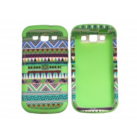 Coque pour Samsung Galaxy S3 / I9300 "Maya" verte semi-intégrale version 2+ film protection écran offert