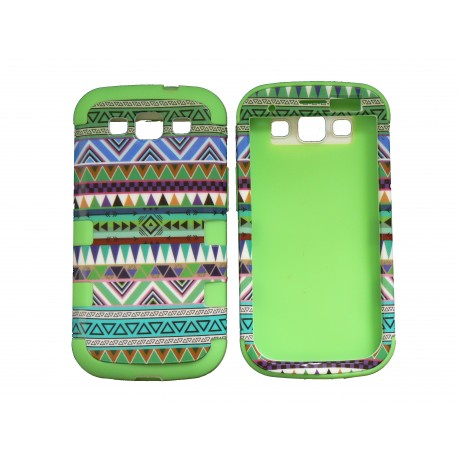 Coque pour Samsung Galaxy S3 / I9300 "Maya" verte semi-intégrale version 2+ film protection écran offert