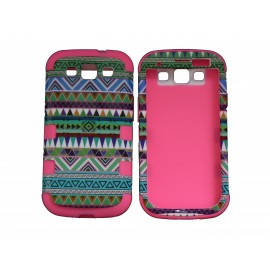 Coque pour Samsung Galaxy S3 / I9300 "Maya" rose verte semi-intégrale version 2+ film protection écran offert