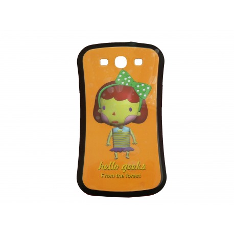 Coque pour Samsung Galaxy S3/I9300 silicone orange petite fille verte + film protection écran offert