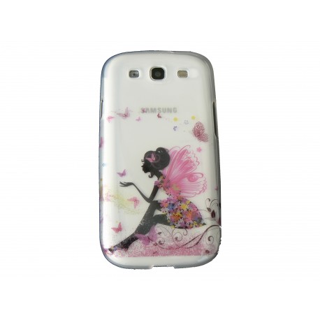 Coque transparente pour Samsung Galaxy S3 / I9300 dame ailes roses + film protection écran offert