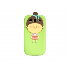 Coque silicone verte pour Samsung Galaxy S3 / I9300 petite fille + film protection écran offert