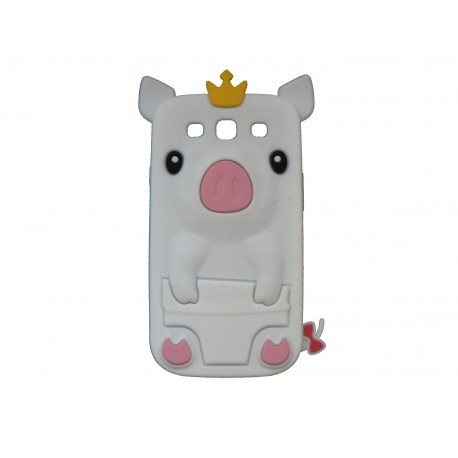 Coque silicone pour Samsung Galaxy S3 / I9300 cochon blanc + film protection écran offert