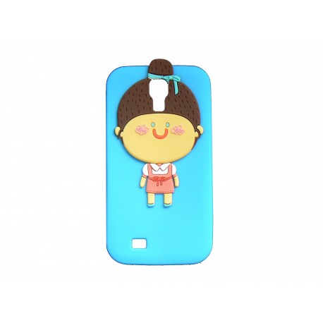 Coque silicone bleue turquoise pour Samsung Galaxy S4 / I9500 petite fille + film protection écran offert