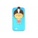 Coque silicone bleue turquoise pour Samsung Galaxy S4 / I9500 petite fille + film protection écran offert