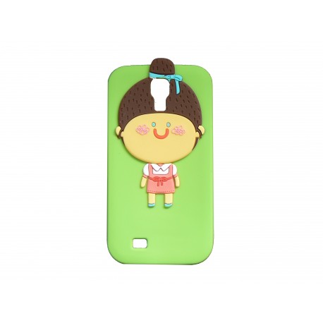 Coque silicone verte pour Samsung Galaxy S4 / I9500 petite fille + film protection écran offert