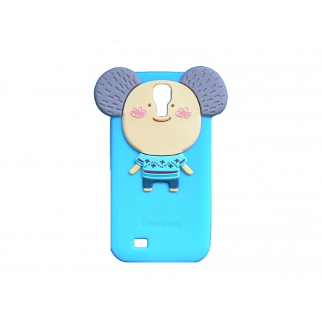 Coque silicone bleue pour Samsung Galaxy S4 / I9500 koala oreilles grises + film protection écran offert