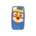 Coque silicone bleue pour Iphone 4 pingouin à lunette version 3  + film protection écran offert