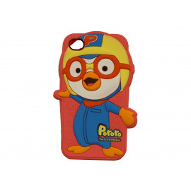 Coque silicone orange pour Iphone 4 pingouin à lunette version 2  + film protection écran offert