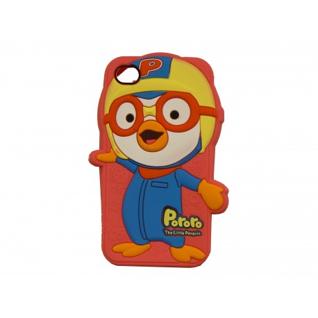 Coque silicone orange pour Iphone 4 pingouin à lunette version 2  + film protection écran offert