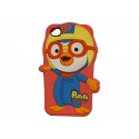 Coque silicone orange pour Iphone 4 pingouin à lunette version 2  + film protection écran offert