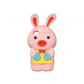 Coque silicone pour Iphone 4 lapin rose clair + film protection écran offert