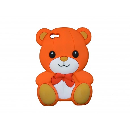 Coque silicone pour Iphone 4 ourson orange oreilles marrons + film protection écran offert