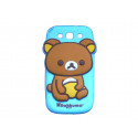 Coque silicone bleue pour Samsung Galaxy S3 / I9300 ourson marron + film protection écran offert