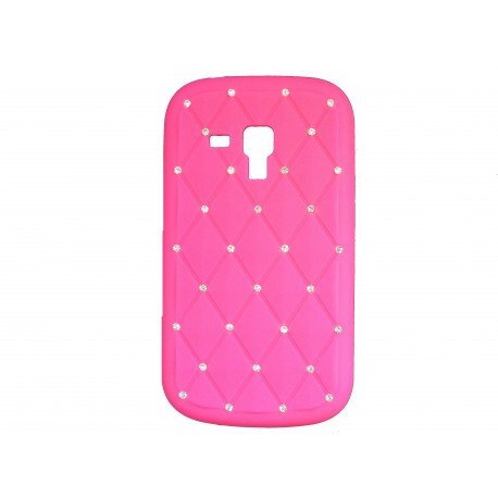 Coque silicone pour Samsung Galaxy Trend/S7560 rose fuschia strass + film protection écran offert